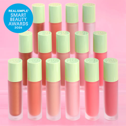 All shades of LiquidGlow Blush shown on a pink background with RealSimple Smart Beauty Awards 2026 sticker view 1