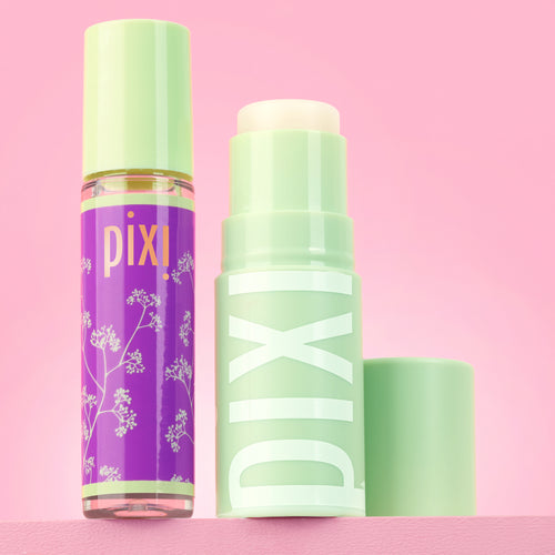 Petra's Overnight Reset featuring Glow-y Lip Oil and +Hydra LipTreat on a pink background - View 2 view 1
