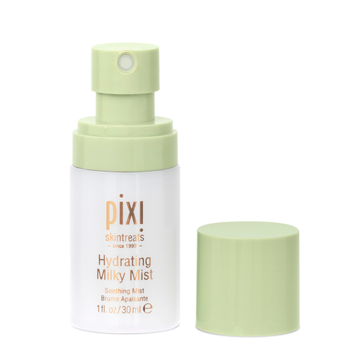 Pixi Skintreats Hydrating Milky Mist in a 1 fl. oz. green cap off showing spray applicator. view 2