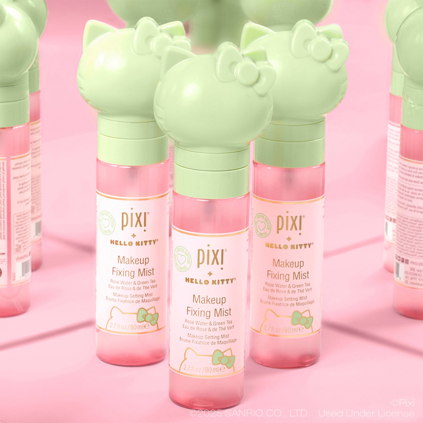 Pixi + Hello Kitty Makeup Fixing Mist shown multiple times